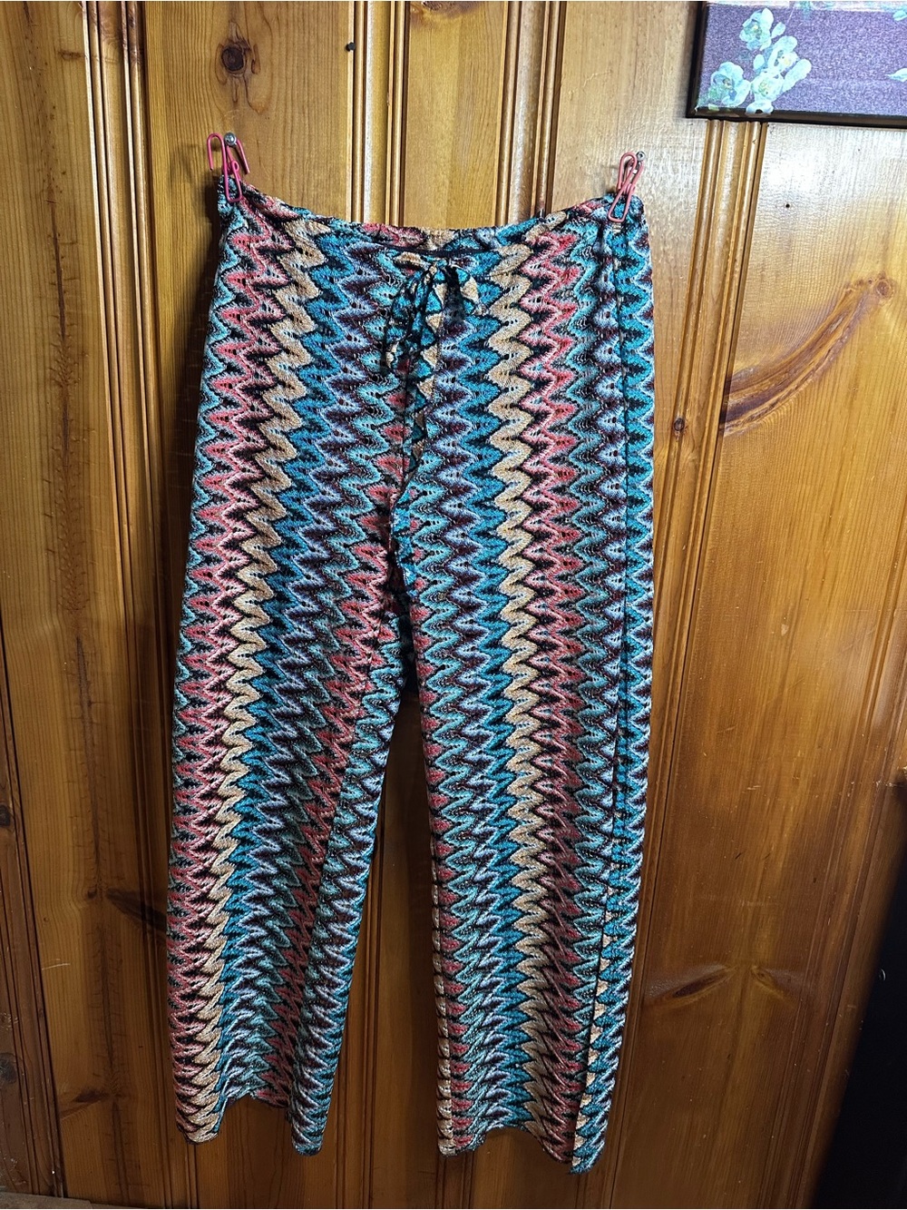 BECCA Multicolor Chevron Knit Lounge Pants - Teal, Coral, Beige, Black